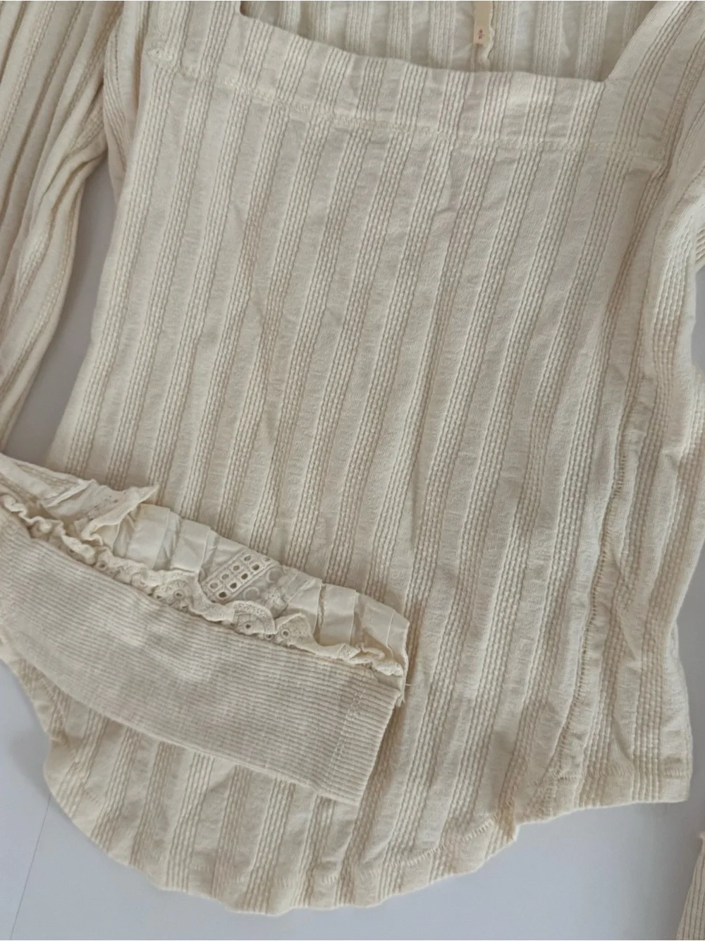 Cream and Black Ribbed Square-Neck Tops - Long Sleeve Duo